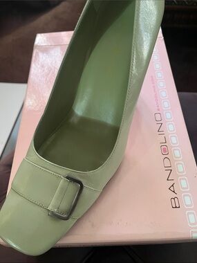Bandolino Light Green Square-Toe Buckle Pumps